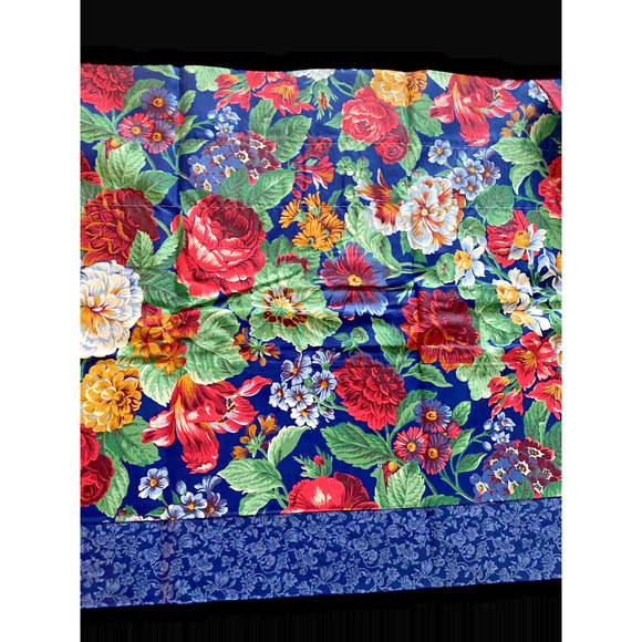 Blue Floral Curtain Valance Cottagecore English Romantic Roses 86"x23" Vintage - Picture 2 of 12